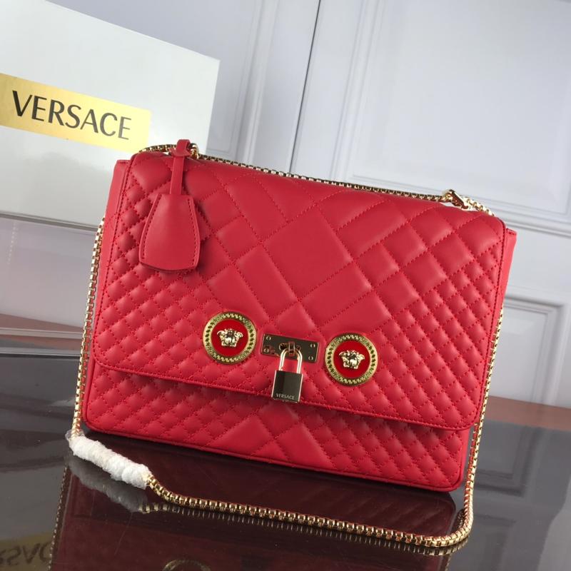 Versace Chain Handbags DBFG477 Full leather red gold buckle
